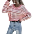 thumbnail image 1 of Zedker Women's Cropped Sweaters Long Sleeve Crew Neck Fashion Tops Lightweight Colorblock Knitted Pullover Sweaters Pink S, 1 of 3