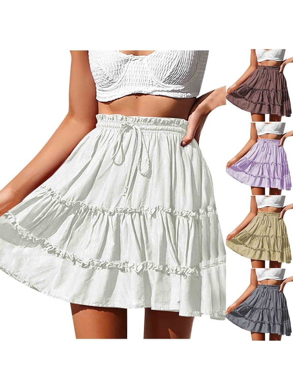 Women's Flowy Ruffle Skorts Shorts High Waisted Boho Cute Mini Skirts Casual Dressy Summer Beach Golf Shorts Vacation Gray S
