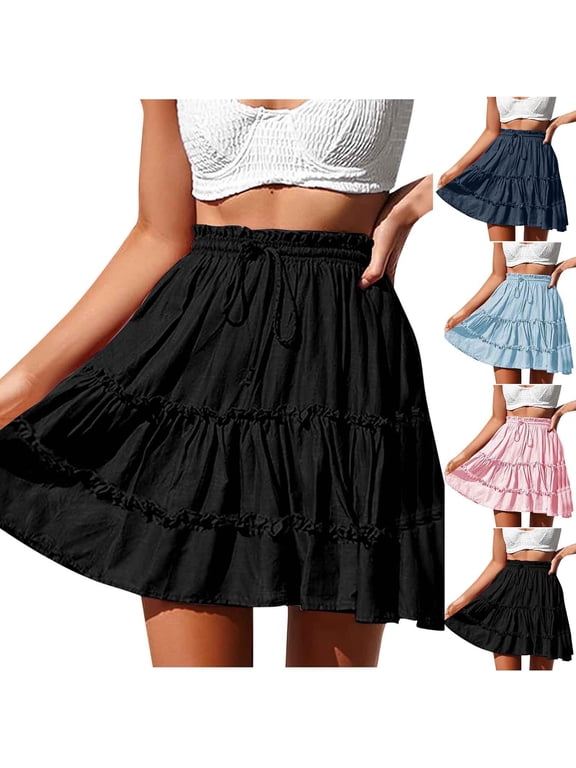Women's Flowy Ruffle Skorts Shorts High Waisted Boho Cute Mini Skirts Casual Dressy Summer Beach Golf Shorts Vacation Pink S