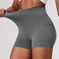 thumbnail image 1 of Zedker Women's High Stretch Workout Shorts Seamless Shaping Running Biker Yoga with Side Pockets Gray Plus XL, 1 of 9
