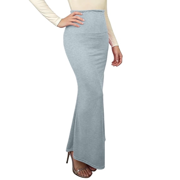 Zedker Women's High-Waist Solid Color Maxi Skirts with Ruffle Hem and Bodycon Fits – Elegant Office Wear,Gray,L