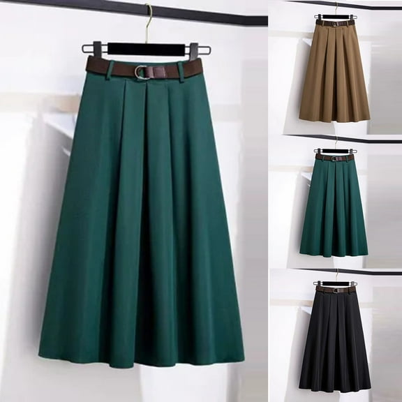 Zedker Women's High Waisted Midi Skirts Business Casual Flare Dressy Work A Line Pleated Skirt with Pockets