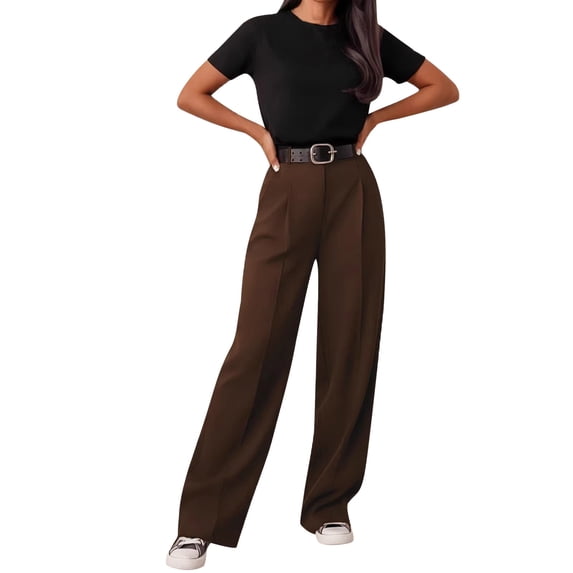 Zedker Women's High Waisted Wide Leg Dress Pants Business Casual Trousers Office Work Palazzo Pants 2026 BrownSize S-XXL