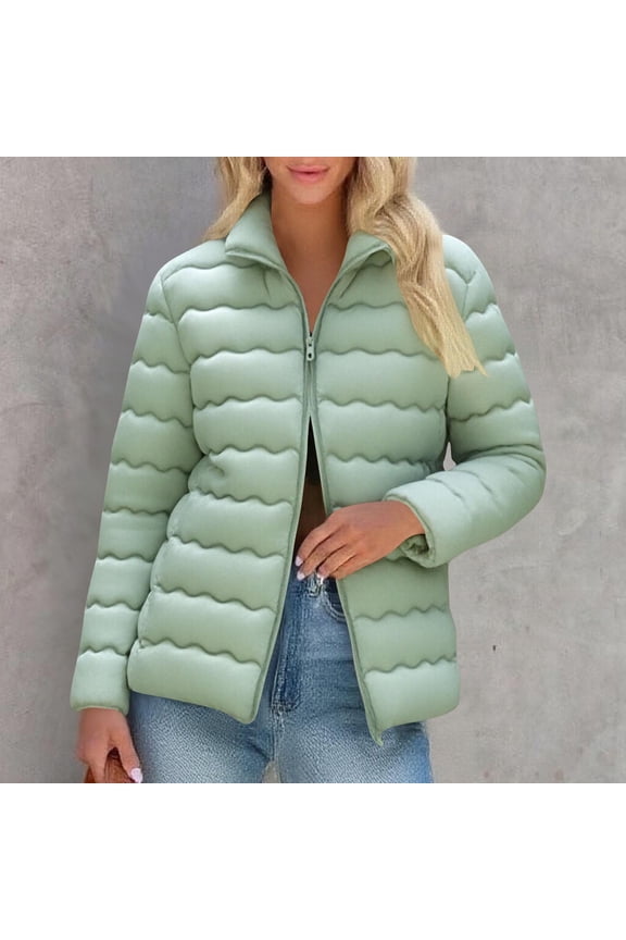 Women's Lightweight Long-Sleeve Water-Resistant Packable Puffer Jacket,Plus Size GreenXXXXL