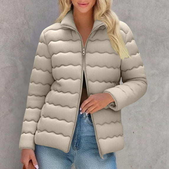 Zedker Women's Lightweight Long-Sleeve Water-Resistant Packable Puffer Jacket,Plus Size KhakiXXXXXL