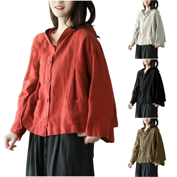 Zedker Women's Linen Oversized Blouses Vintage Long Sleeve Jackets Loose fit Chinese Shirts