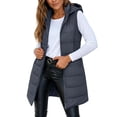 thumbnail image 1 of Zedker Women's Long Hooded Warm Puffer Vest Sleeveless Full Zip Quilted Longline Gilet with Pockets Dark Gray Jackets for Women, 1 of 9