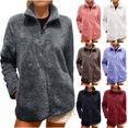 thumbnail image 1 of Zedker Women's Long Sleeve Fleece Coat Full Zip Fleece Jacket Soft Fleece with Pockets Red XXL, 1 of 10