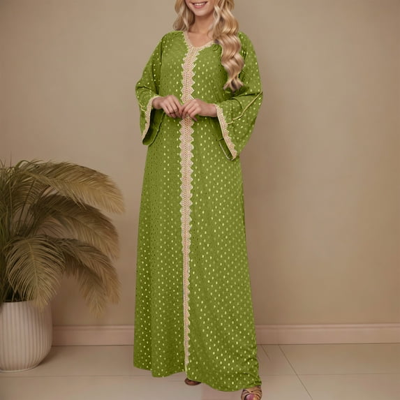 Zedker Women's Long Sleeve Open Quarry Floor Length Zipper Floor Length Muslim Fashion, Plus Size GreenS