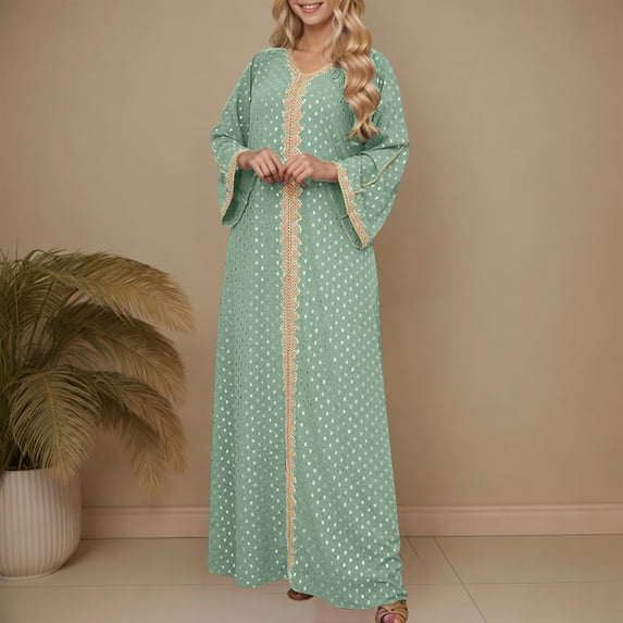 Zedker Women's Long Sleeve Open Quarry Floor Length Zipper Floor Length Muslim Fashion, Plus Size Mint GreenM