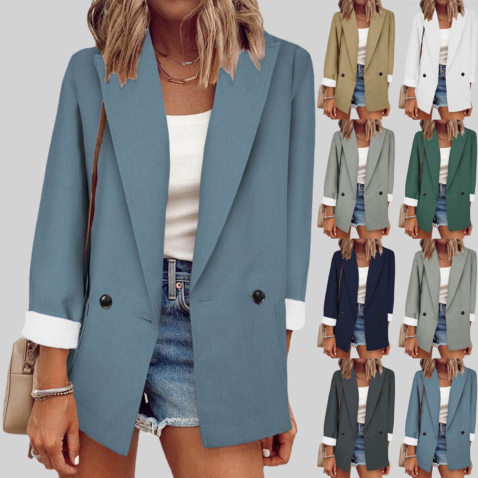 Zedker Women's Long Sleeve Solid Color Blazer Open Front Slim Fit Work ...