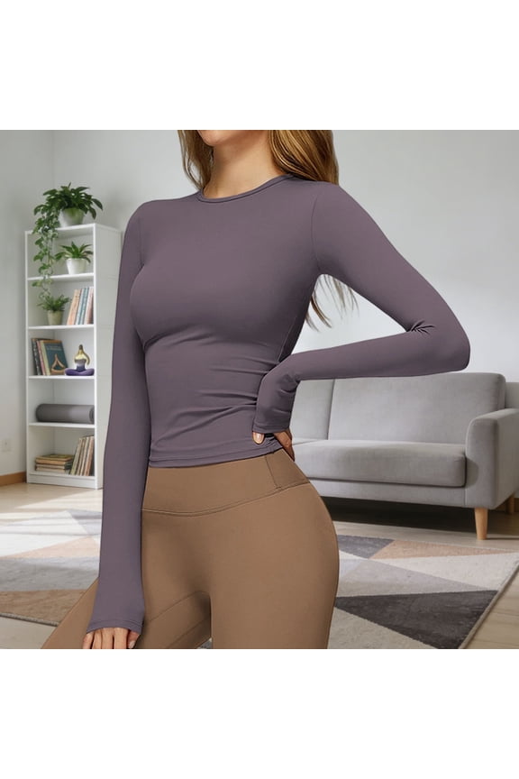 Women's Long Sleeve Superior Quickly Dry Yoga Tops Tight-Fitting Bodysuit for Fitness and Training,Purple,M