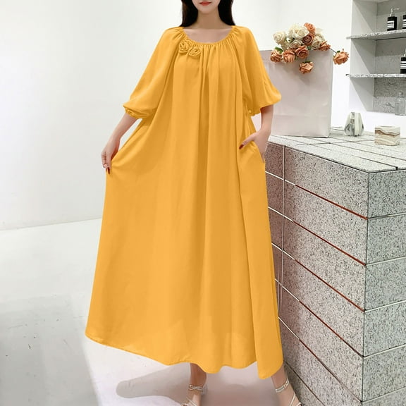 Zedker Women's Oversized Maxi Dress Long Floor Length Crew Neck Casual Loose Summer Beach Dress,Size XXXL