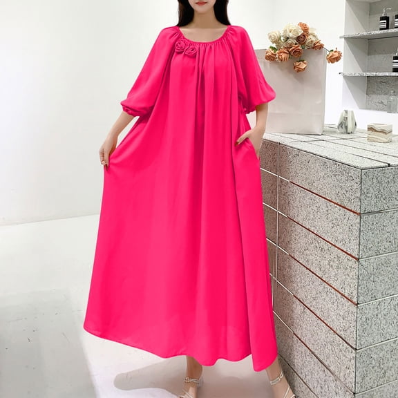 Zedker Women's Oversized Maxi Dress Long Floor Length Crew Neck Casual Loose Summer Beach Dress,Size XXXL