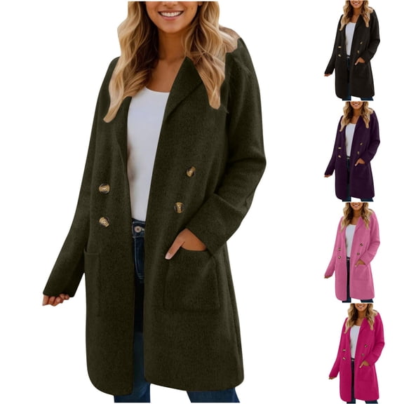 Zedker Women's Pea Coat Winter Wool Blend Over Notched Lapel Collar Double Breasted Coats Long Jackets