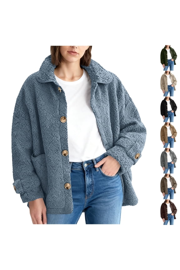Women's Plus Size Fleece Jacket Women Cozy Warm Bed Jackets Fuzzy Button Up Sleepwear Long Sleeve Winter Coat Gray XXL
