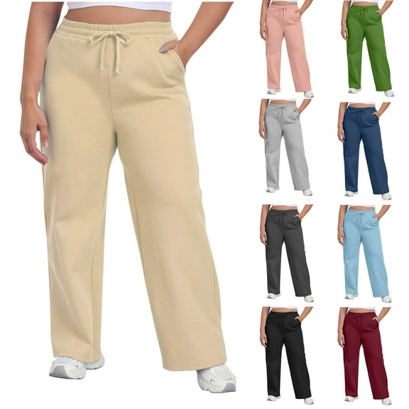 Zedker Women's Plus Size Lounge Pants for Women Comfy Slacks Straight Leg Casual Drawstring Waist Solid Trousers
