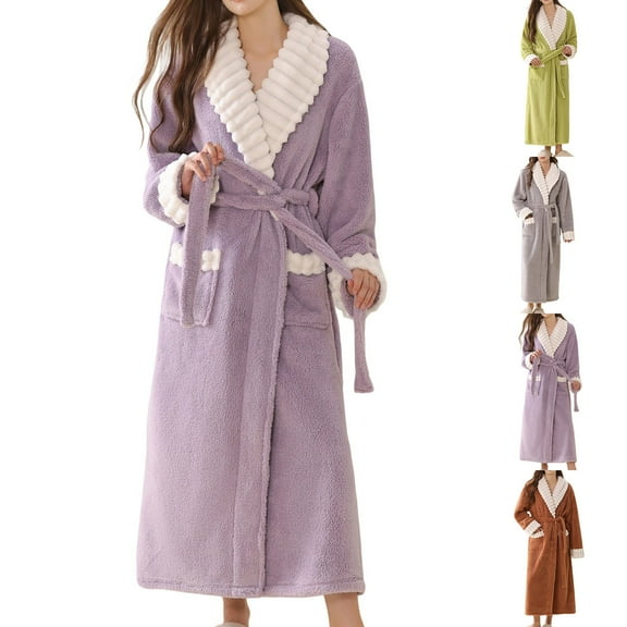 Zedker Women's Plus Size Plush Robe for Women with Pockets Soft Fleece Winter Warm Fuzzy Bathrobe Comfy Lounge Long Sleeve House Coat with Belt Coffee L