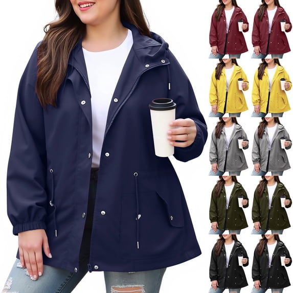 Zedker Women's Plus Size Rain Jacket Lightweight Raincoat Waterproof Outdoor Windbreaker with Hood