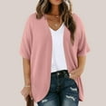 thumbnail image 1 of Zedker Women's Plus Size Short Sleeve Shawls and Wraps Lightweight Open Front Cardigan Jacket Coat Pink XXL, 1 of 7