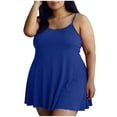 thumbnail image 1 of Zedker Women's Plus Size Spaghetti Strap Sleeveless Flared Hem A Line Cami Dress for Women, 1 of 7