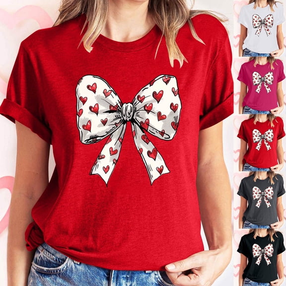 Zedker Women's Plus Size Tops, Fashion Women's Heart Print Graphic Cute Tee Shirt Funny T-Shirt Tops White XXL