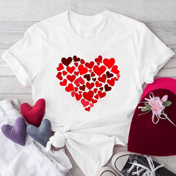 Zedker Women's Plus Size Tops, Womens Valentine's Day Graphic T-Shirts Tshirt Casual Short Sleeve Tops White XXXL