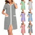 thumbnail image 1 of Zedker Women's Plus Size Women Zipper Robes striped Short Sleeve House Coat Lightweight Zip Up Short Bathrobe Soft Nightgown Sleepwear with Pockets Purple XXL, 1 of 6