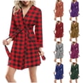 thumbnail image 1 of Zedker Women's Plus Size Women's Plaid Robe with Belt Long Sleeve Comfy Flannel Soft Nighgown Bathrobe for Women Short Length Robes for Women Green L, 1 of 8