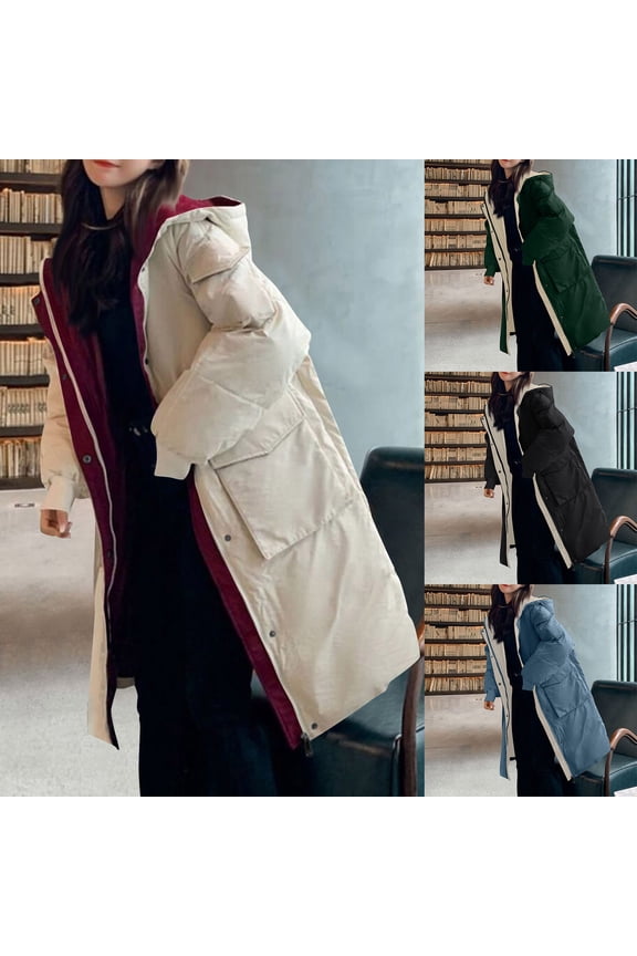 Women's Puffer Down Coat Winter Maxi Jacket with Hood Thick Warm Puffer Down Zip Up Thick Jacket Windproof Trench Coat