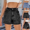 thumbnail image 1 of Zedker Women's Rhinestone Denim Shorts High Waist Jean Short Y2K Summer Casual Jean Shorts Trendy 2026 Jorts Blue M, 1 of 8