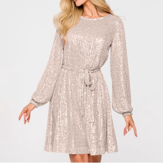 Zedker Women's Sequin Sparkly Glitter Party Club Dress Long Sleeve Short Cocktail Holiday Party Dresses Plus Size Gold XXXL