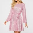 thumbnail image 1 of Zedker Women's Sequin Sparkly Glitter Party Club Dress Long Sleeve Short Cocktail Holiday Party Dresses Plus Size Pink M, 1 of 9