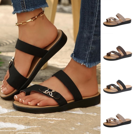 Zedker Women's Slide Sandals with Soft Cork Footbed, Comfort Arch Support Flat Sandals for Summer Black 36