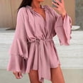 thumbnail image 1 of Zedker Women's Solid Color Mini Dresses Summer V-Neck Short Ruffle Hem Short Wrap Dresses, Plus Size PinkS, 1 of 9