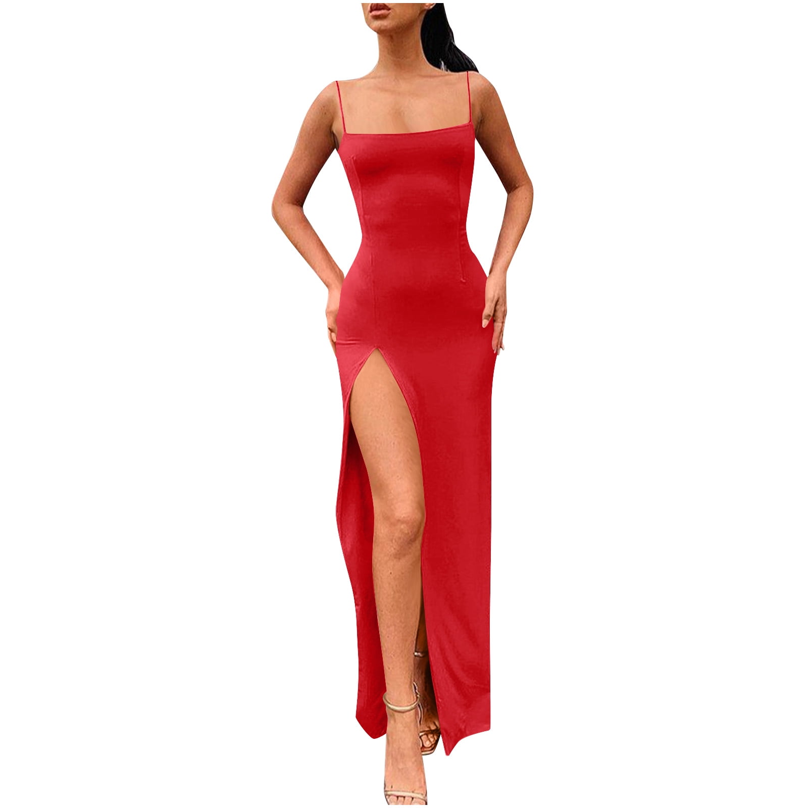 Women's One Shoulder Bodycon Maxi Dress With High Slit & Ruched Waist - Formal Cocktail Party Dress