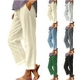 thumbnail image 1 of Zedker Women's Spring And Solid Color Elastic Waist Cotton Linen Versatile Straight Tube Casual Wide Leg Pants With Pockets Army GreenL, 1 of 6