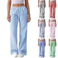 thumbnail image 1 of Zedker Women's Striped Wide Leg Linen Pants Elastic Waist Drawstring with Pockets Casual Lounge PJ Beach Pants for Summer Blue XL, 1 of 8