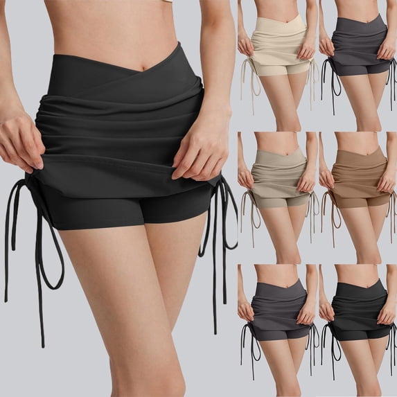 Zedker Women's Swimsuit Bikini Bottom Swim Skirt Mesh Side Ruching Drawstring Full Coverage with Pockets Black XL