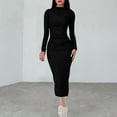 thumbnail image 1 of Zedker Women's Turtleneck Long Sleeve Elegant Bodycon Party Long Dress, Plus Size Black L, 1 of 7