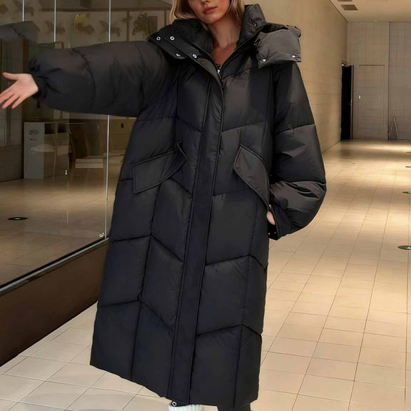 Zedker Women's Waterproof Long Winter Coat Thickened Down Jacket Warm Puffer Jacket Parka,Plus Size Black L