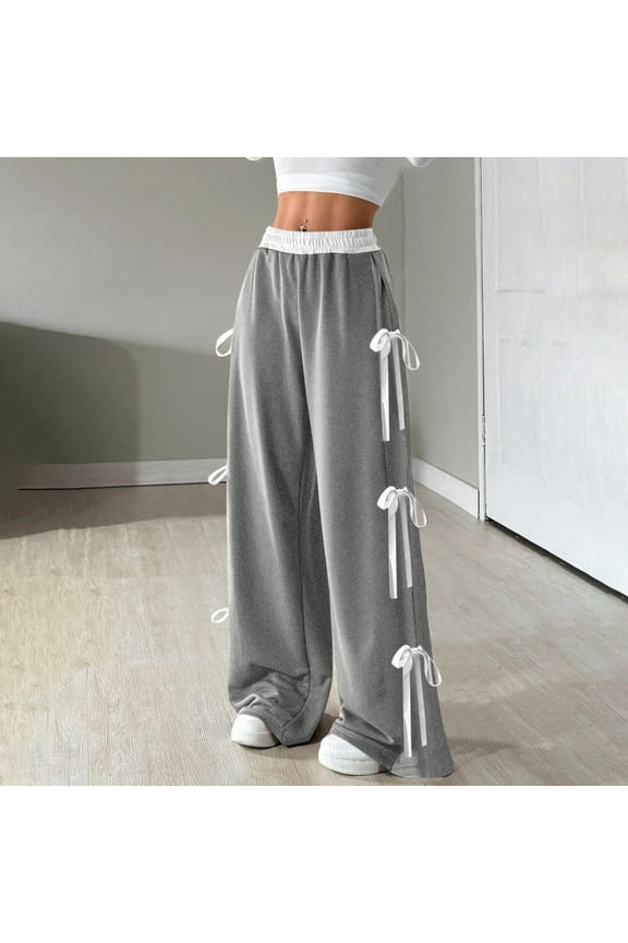 Zedker Women's Wide Leg Track Pants Baggy Y2k High Waisted Dance Sweatpants, Plus Size Gray M