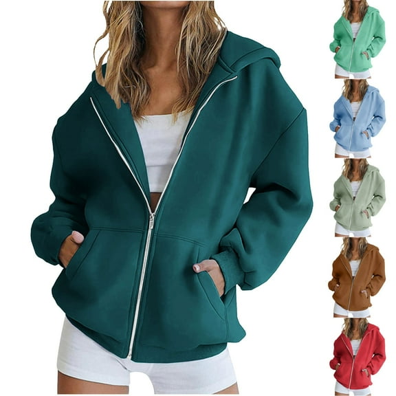 Zedker Women's Winter Coat Winter Warm Loose Plush Zip Hooded Jacket Coat Winter Clothing For Women Blue XL