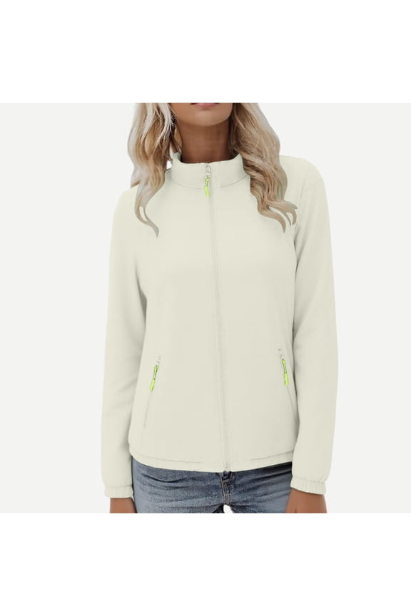 Women's Zip-Up Jacket Lightweight Insulated Hiking Jackets Full Zip Winter Coats with Pockets,Plus Size WhiteM