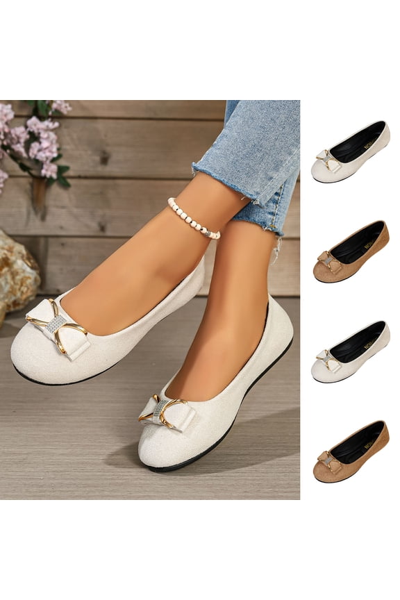 Womens Ballet Flats Shoes Point Toe Shoes Comfortable Dressy Slip On Casual Flats with Bow for Women Beige 43