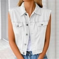 thumbnail image 1 of Zedker Womens Denim Jean Vest Ripped Lapel Collar Button Up Sleeveless Frayed Jean Jacket White Plus M, 1 of 6