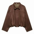 thumbnail image 1 of Zedker Womens Faux Suede Jackets Fall Winter Open Front Fashion Outerwear Coat, Plus Size Brown L, 1 of 3