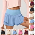 thumbnail image 1 of Zedker Womens High Waisted Athletic Shorts Ruffle Tiered Running Workout Tennis Shorts with Build in Shorts Beige L, 1 of 9