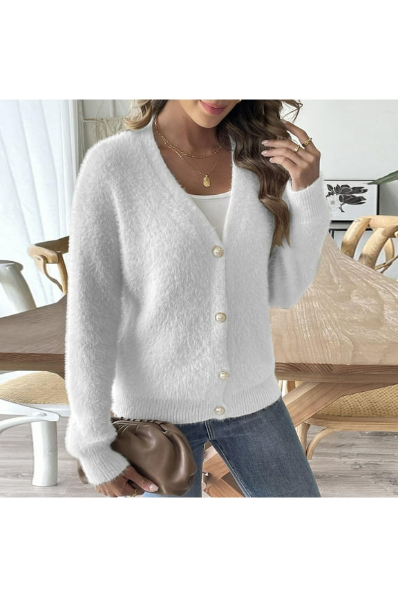 Womens Imitation Mink Texture Cardigan Sweaters Casual Loose Long-Sleeved Going Out Tops For Women Fashion Solid Color Outerwear,White,M