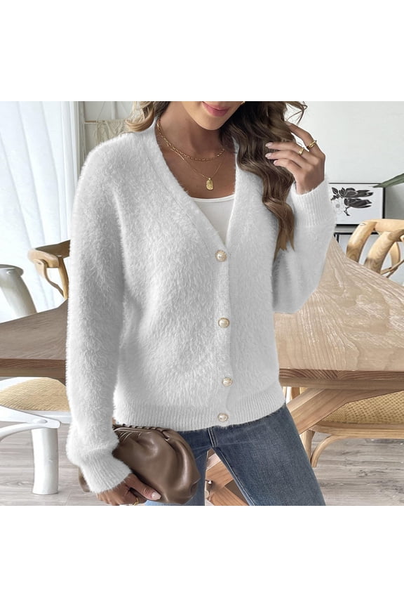 Womens Imitation Mink Texture Cardigan Sweaters Casual Loose Long-Sleeved Going Out Tops For Women Fashion Solid Color Outerwear,White,S